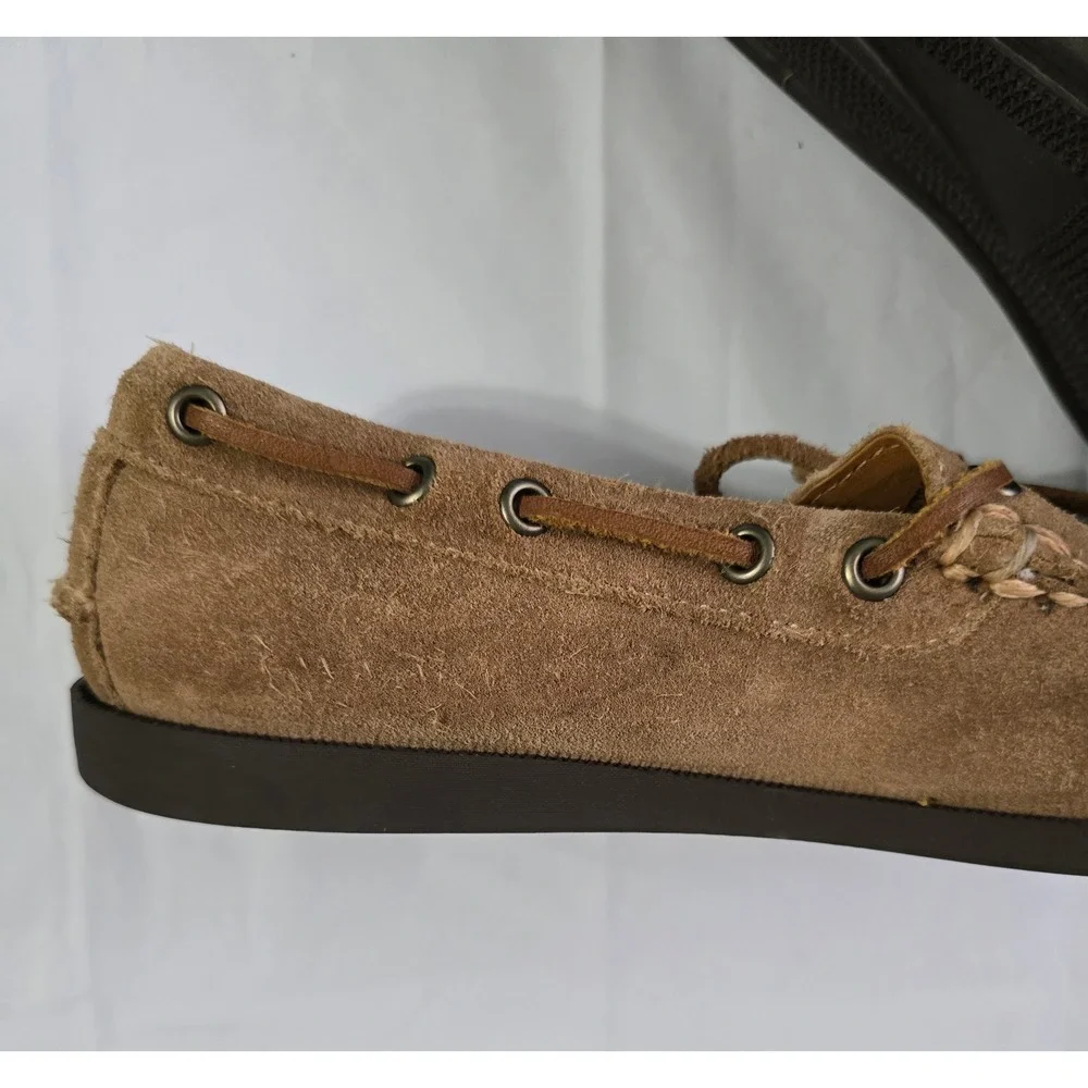J.Crew Mens Ludlow Suede Boat Shoes Tan Brown Vibram Sole Loafers Size 8.5